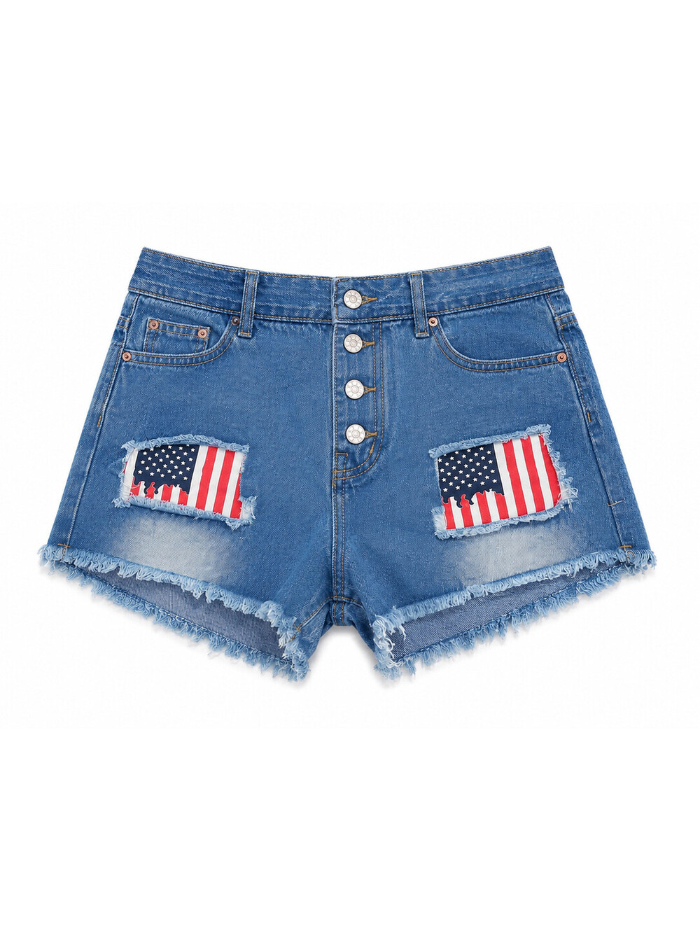 Ripped Denim Jean Shorts, American Flag Print Patchwork Women's Sz L NWT